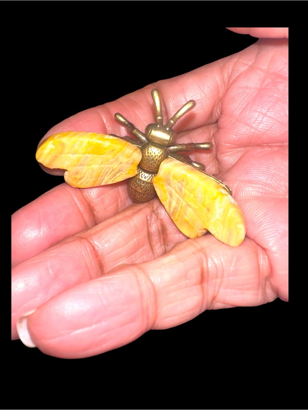 Brass Bee with Yellow Agate Crystal Wings